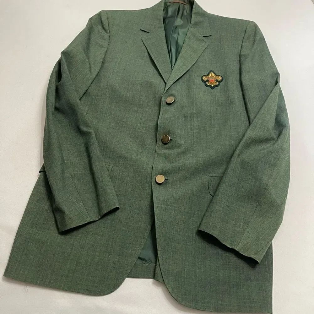 Boy Scout Hart Schaffner & Marx Green Blazer Bullion Boy Scouts VTG Size 37L